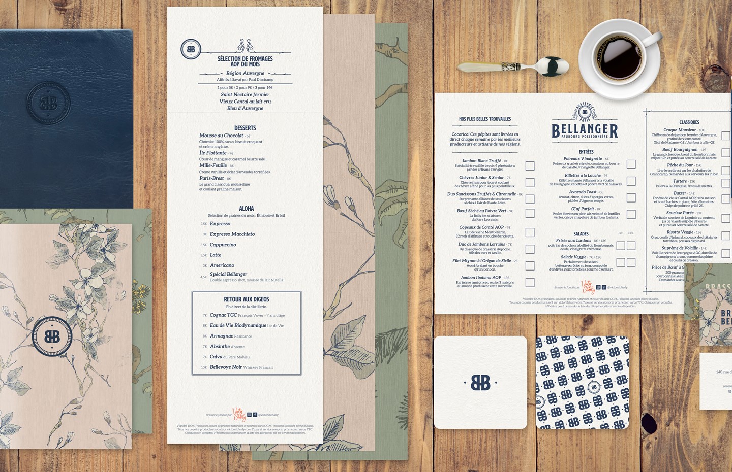 Branding and menu design brasserie bellanger Paris Branding and menu design brasserie bellanger Paris